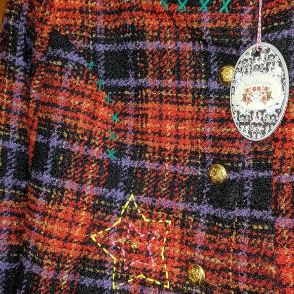 NWT Joe Browns sz 10 red tweed embroidered coat plaid tartan Star - Picture 4 of 8